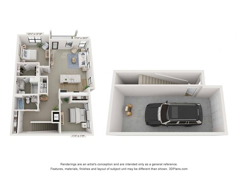 Floor plan for 2 beds, 2 baths, 1335 sqft